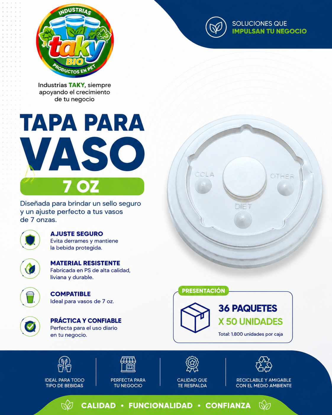 Tapa Plana 7 OZ 50 Und x 32 Pts